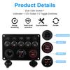 Boat Switch Panel Car Switch Panel Waterproof Digital Voltmeter Dual USB Port 12V Outlet Combination Marine LED Rocker 5 Gang