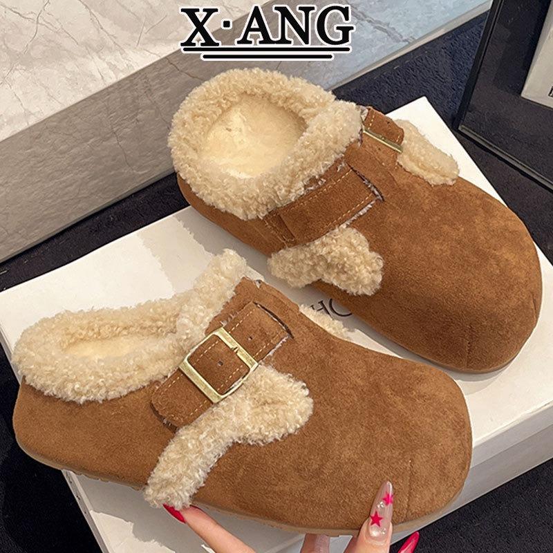 cm heightening thick-soled lamb wool shoes children's velvet warm cotton shoes leather bag head slippers outer wear