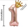 1PC 32 Inch Rose Gold Crown Digital Number Foil Balloons Princess Birthday DecorationParty Wedding Xmas Number Balloon Anniv