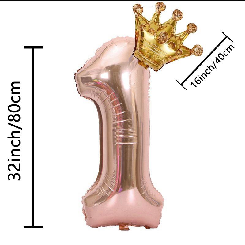 1PC 32 Inch Rose Gold Crown Digital Number Foil Balloons Princess Birthday DecorationParty Wedding Xmas Number Balloon Anniv