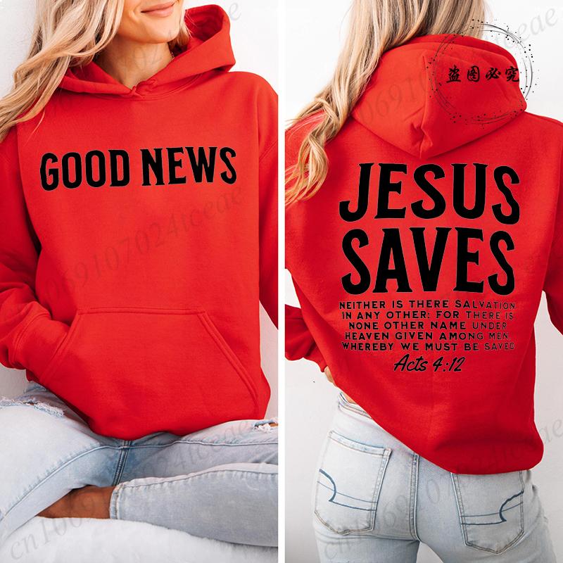 Women's Casual Hoodie Sweatshirt Aesthetic Jesus Saves Print Sportwear Good News Jesus Saves Hoodie Christian Bible Verse Shirts