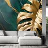 Wallpaper Monstera Gold Leaf On Green Marble Background