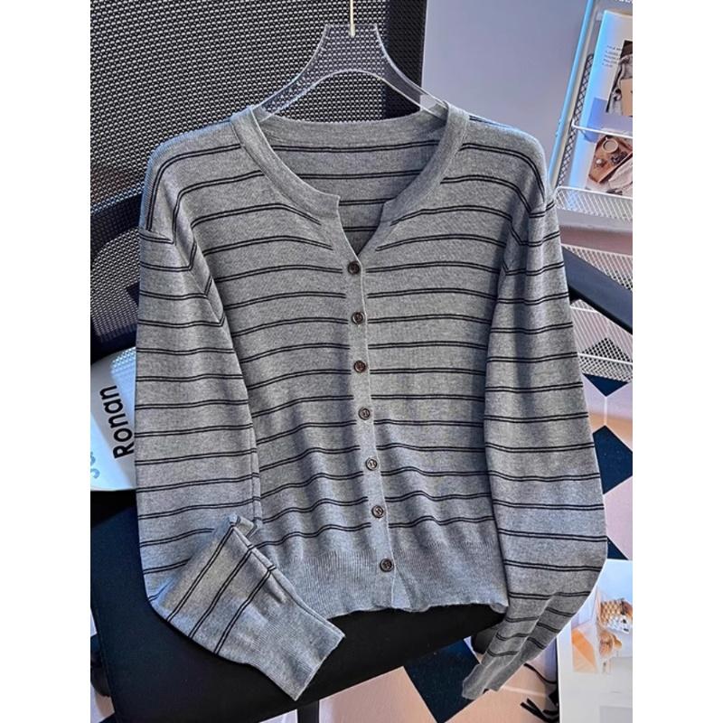 Striped Long-sleeved Knitted Sweater, A Slim and Slimming Cardigan for Women in Autumn, Soft and Versatile Top