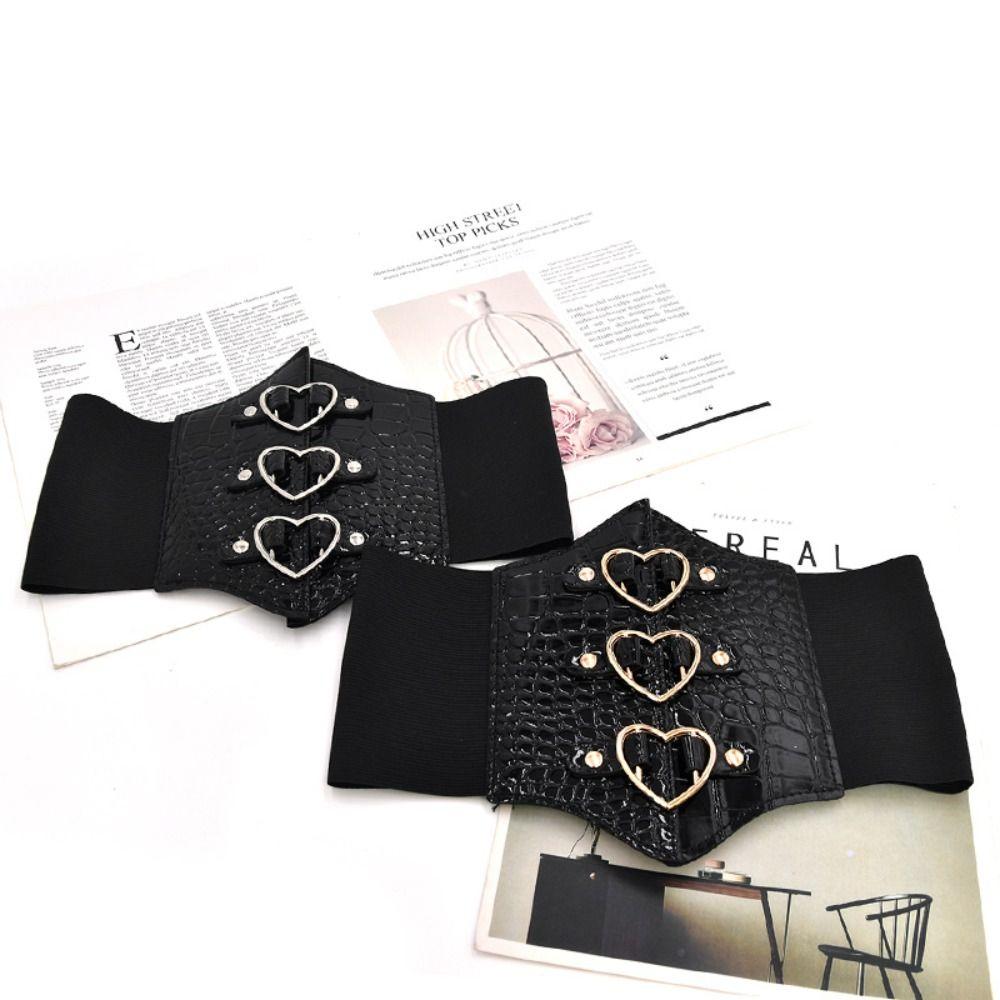 

High Waist Love Buckle Cummerbunds PU Leather Wide Waist Belt Luxury Female Waistband Women золотий