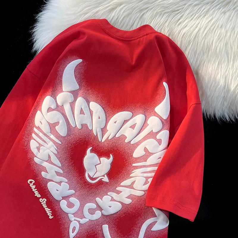 

Женская футболка с коротким рукавом и принтом в стиле ретро-дьявола — стиль Vintage Cool Summer M красный