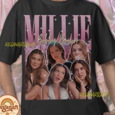 Camiseta con Collage de Millie Bobby Brown y camiseta para niños, Ropa para Fans de Inspiración Vintage