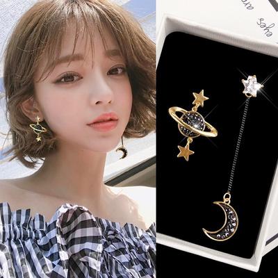 Asymmetrical Star Moon Earrings Women Fashion Korean Temperament Ear Jewelry