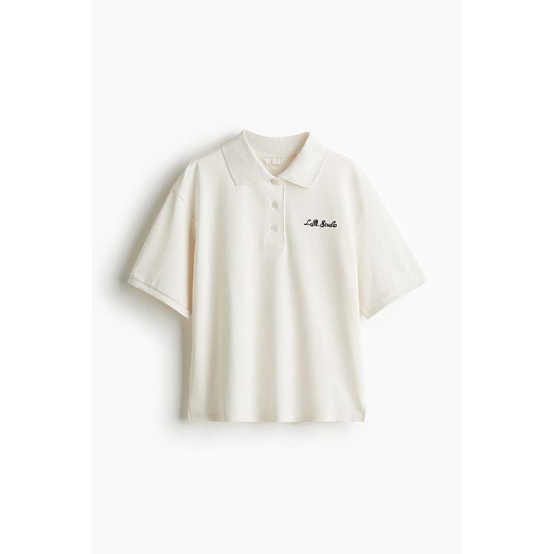 

HM Женская одежда Рубашка поло 2025 Лето Новая Простая Повседневная Принт с буквами Лацкан Короткий рукав Топ 1274587