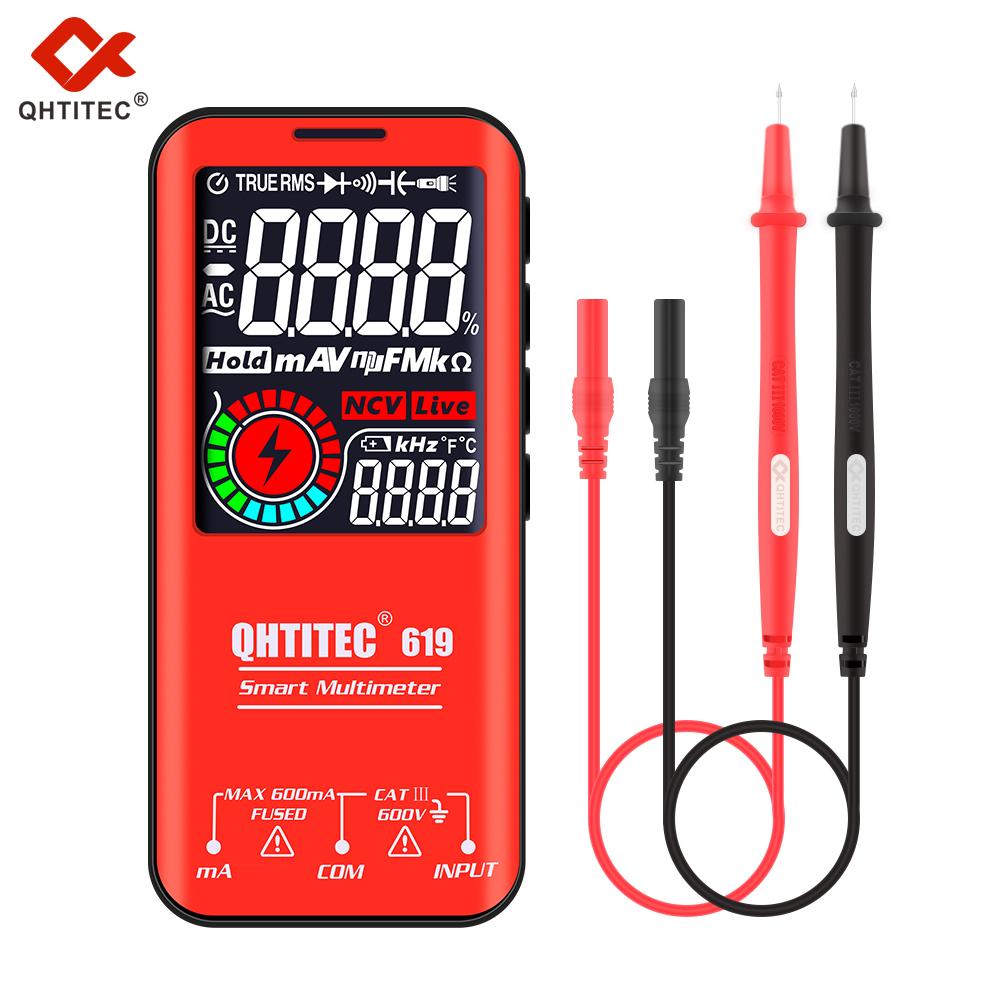 

Цифровий мультиметр QHTITEC Smart Electrician Tester T-RMS DC Напруга змінного струму Ємність Ом Гц NCV Професійний мультитестер червоний