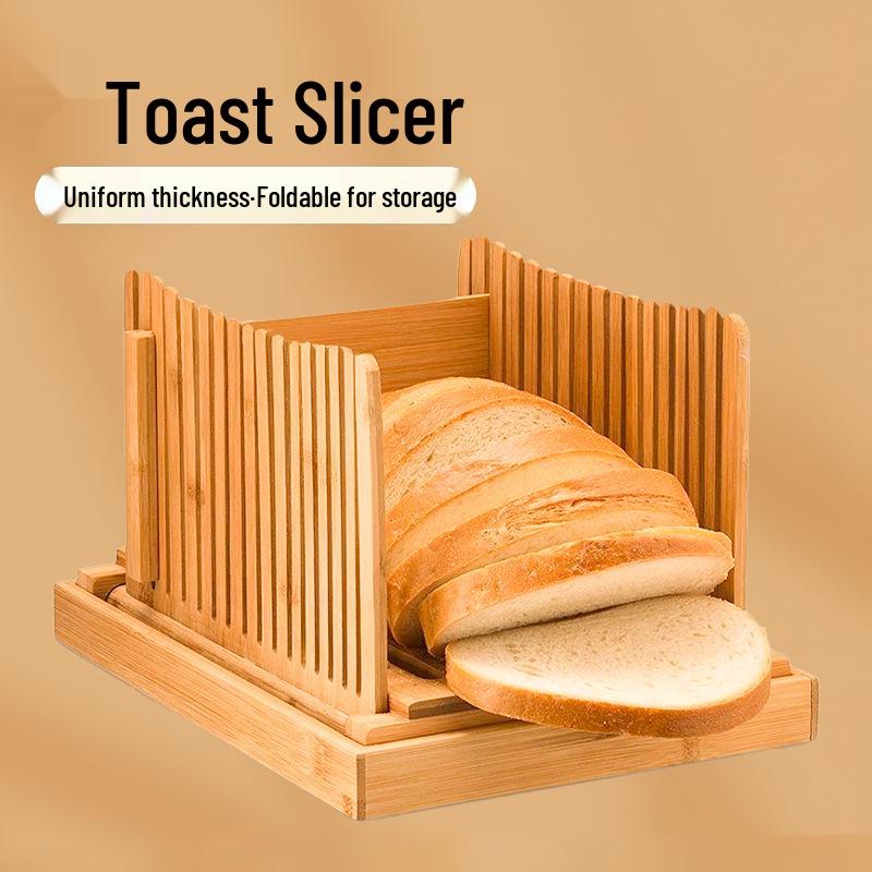 

Foldable Bamboo Bread Slicer with Crumb Tray for Home Baking Slicer Grid - Horizontal