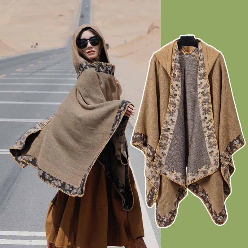 Yunnan Dali Ethnic Style Women's Warm Hooded Scarf Cloak