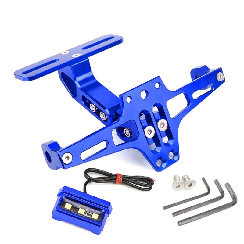 Adjustable Motorcycle License Plate Bracket Holder Integrated LED Light For Night Riding Heavy Duty Aluminum Alloy Frame