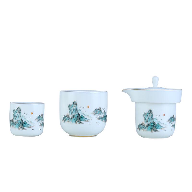Dehua Ceramic Portable Tea Set - Thousand Miles of Rivers and Mountains Design