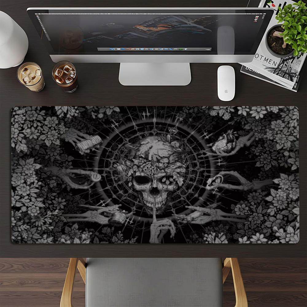 XXL Dark Gothic Skull Large Mousepad Skeleton Floral Pattern Deskmat Non-Slip Rubber Gaming Pc Keyboard Gamer Mouse Mats