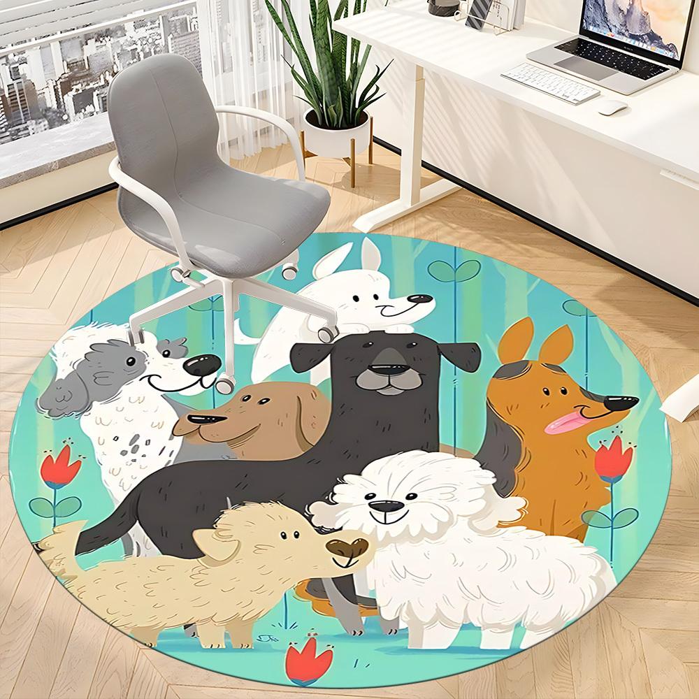 1PC Dogs Park Office Round Area Rug, Mat Suitable For Office, Under Office Chairs Bedroom Living Room Home Decor, Room Deco