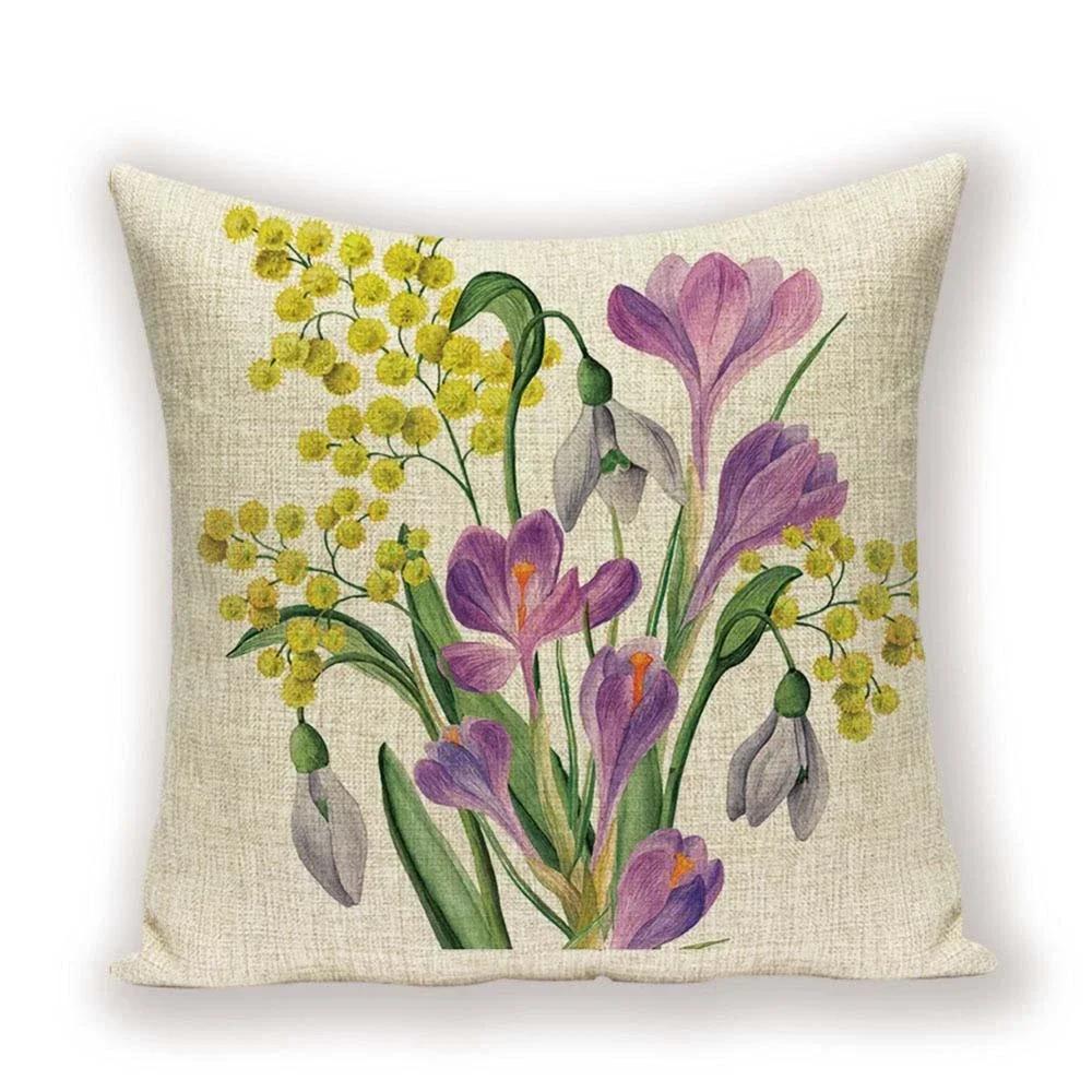 Vintage Floral  Linen Pillow Case Sofa Living Room Seat Car Soft Cushion Cover Home Decorative Pillowcase 45*45cm