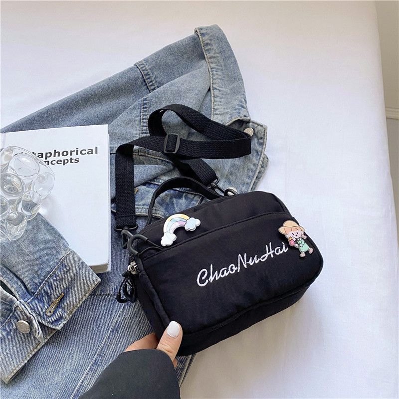 

Canvas Student Japanese Style Simple Cute Mobile Phone Bag Black