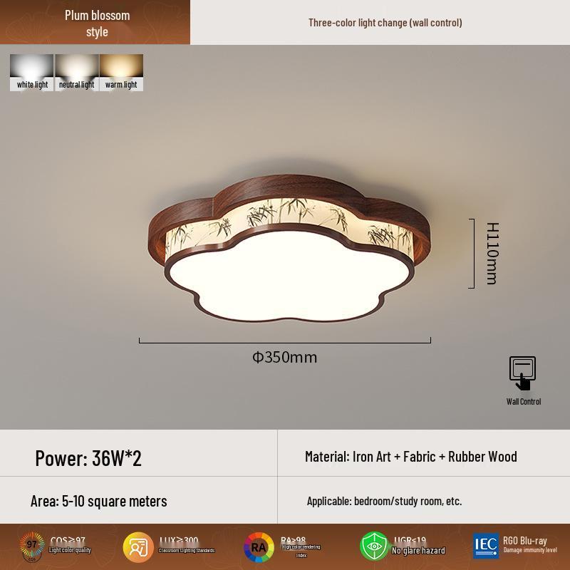 Song Dynasty-Style Walnut Ceiling Light with Cloud Print Fabric for Bedroom