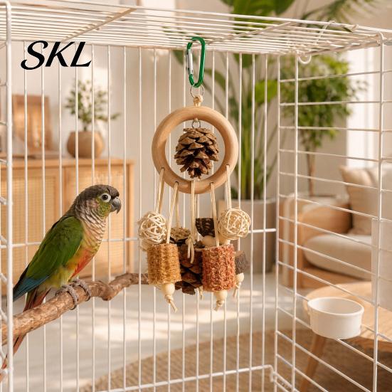 Parrot Oral Health Toy Chew Toy, Pine Cone Corn Cob Bird Rattan Ball Cage Accessories for Conure Foraging Parakeet Cockatiel Budgie Enrichment