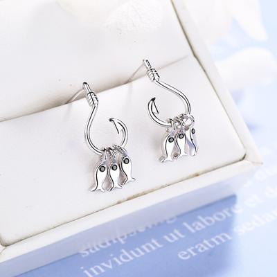 925 Sterling Silver Pretty Attractive Fish And Fish Drop Earrings Silver Color Animal Earring For Women Gift Dropshipping S-E898