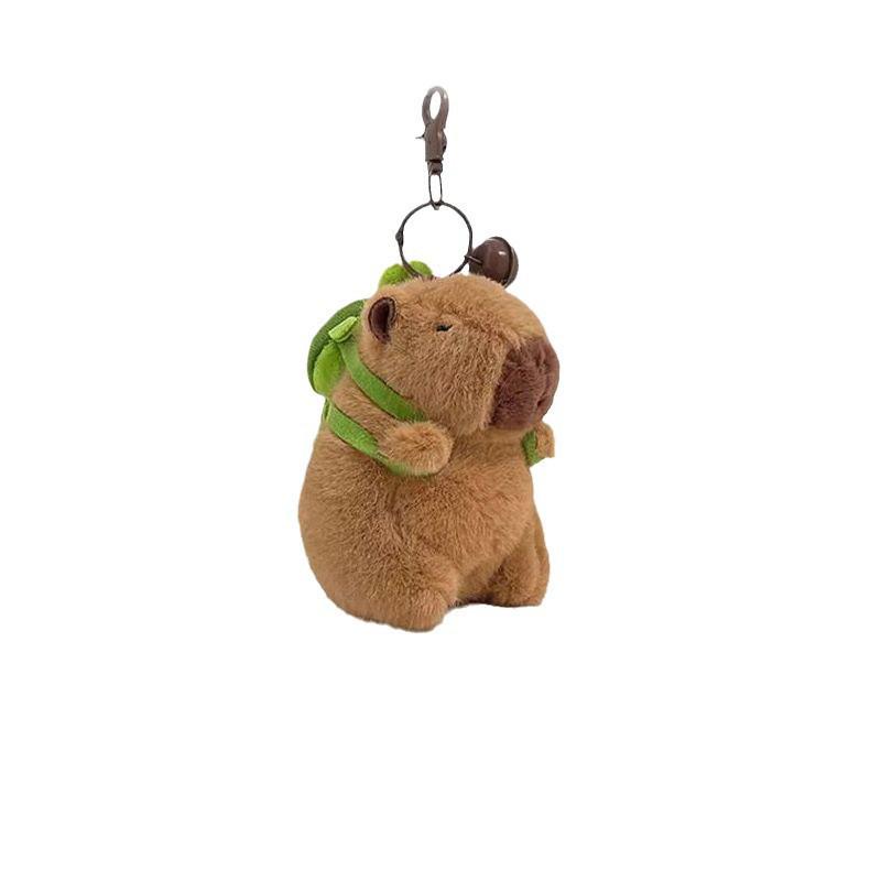 Adorable Capybara Plush Pendant with Floral Quilted Military Coat Keychain