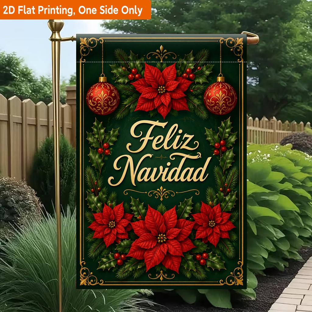 2D Flat - 2D Flat Printing Garden Flag 1pc, Merry Christmas Card Design Durable Single-Sided Print Yard Flag, Garden & Home Holiday Decoration, 29.97X