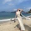 French Temperament Streamer Slanted Shoulder Tube Top Dress Fairy Summer Seaside Vacation Sexy Long Skirt