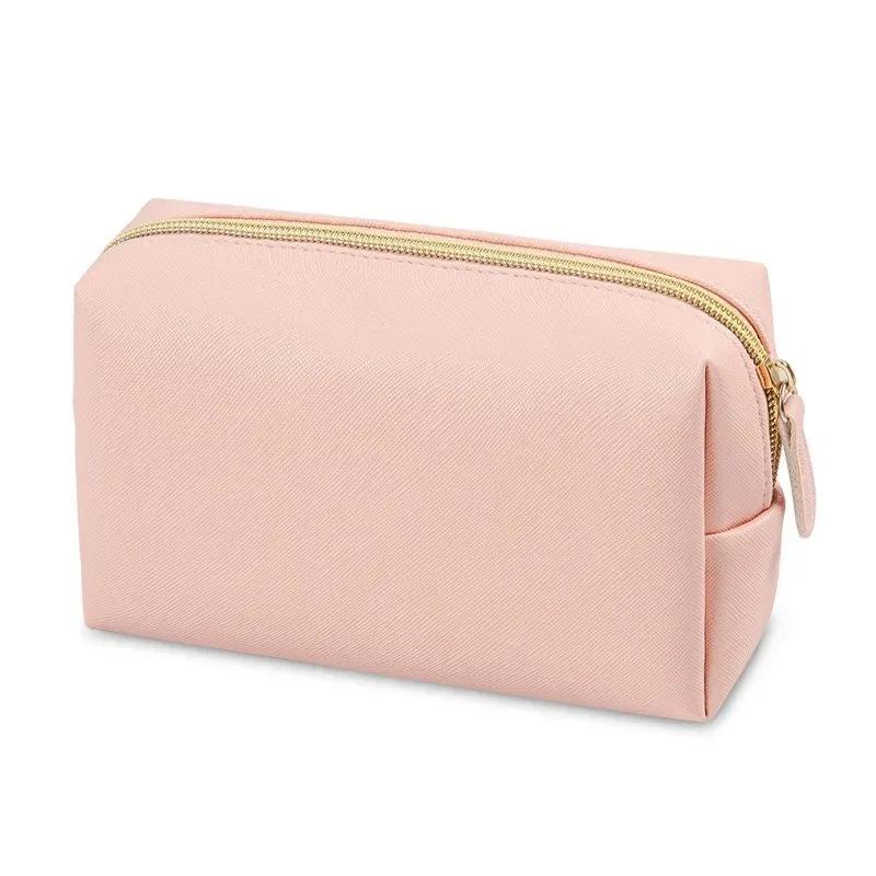 Women's Large Capacity Makeup Bag, PU Leather Cosmetic Organizer, Waterproof Travel Toiletry Bag with Handheld Strap for Ladies