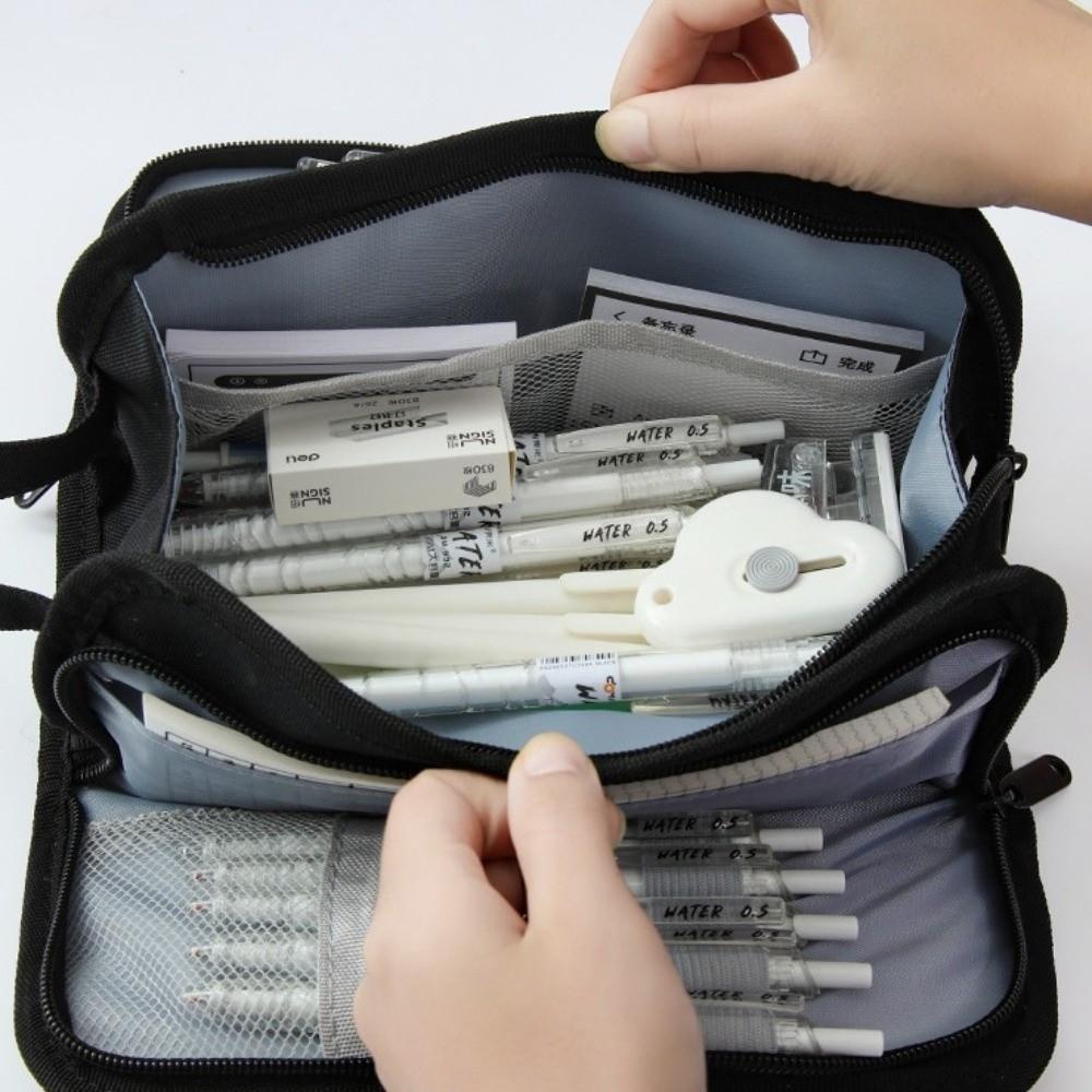 Multi-layer Pen Storage Bag Large-capacity Student Stationary Boxes Grid Pencil Case  Children