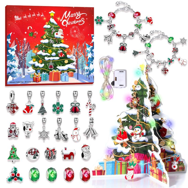Christmas Advent Calendar Gift Box With Diy Snowman Santa Claus Bracelet Making Kit Xmas Tree Countdown Calendar For Girls