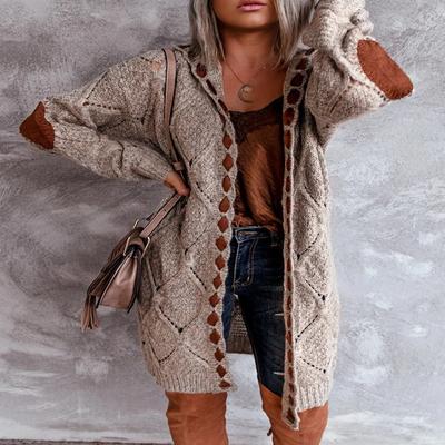 Popular Sweater Cardigan Women's European and American Long-sleeved Medium and Long Knitted Sweater Jacket