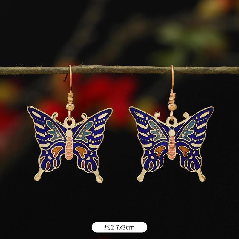 Chinese retro cloisonne enamel earrings female classical temperament simple flower earrings niche design earrings