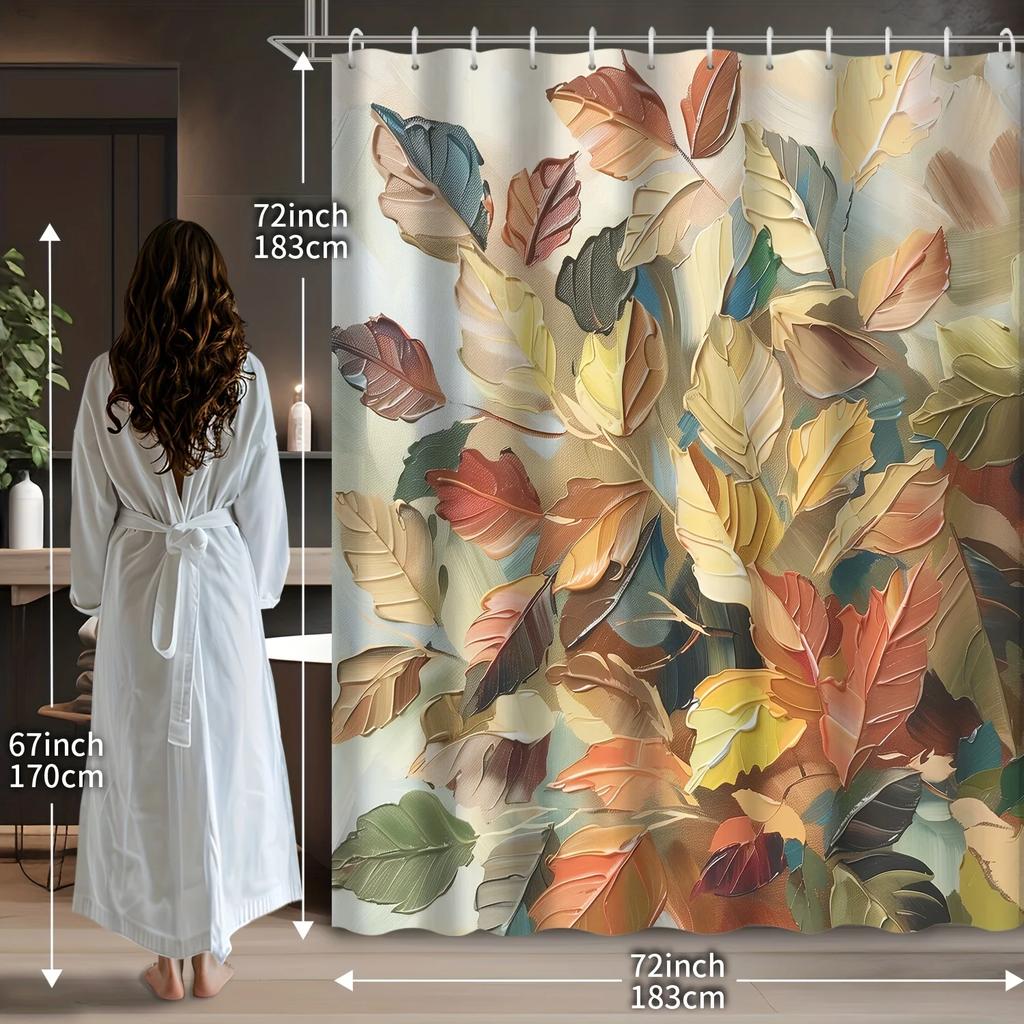 Jesienne Liście Grafika Zasłona Prysznicowa - Wodoodporna, Można Prać w Pralki z Dołączonymi Haczykami, Idealna do Dekoracji Łazienki