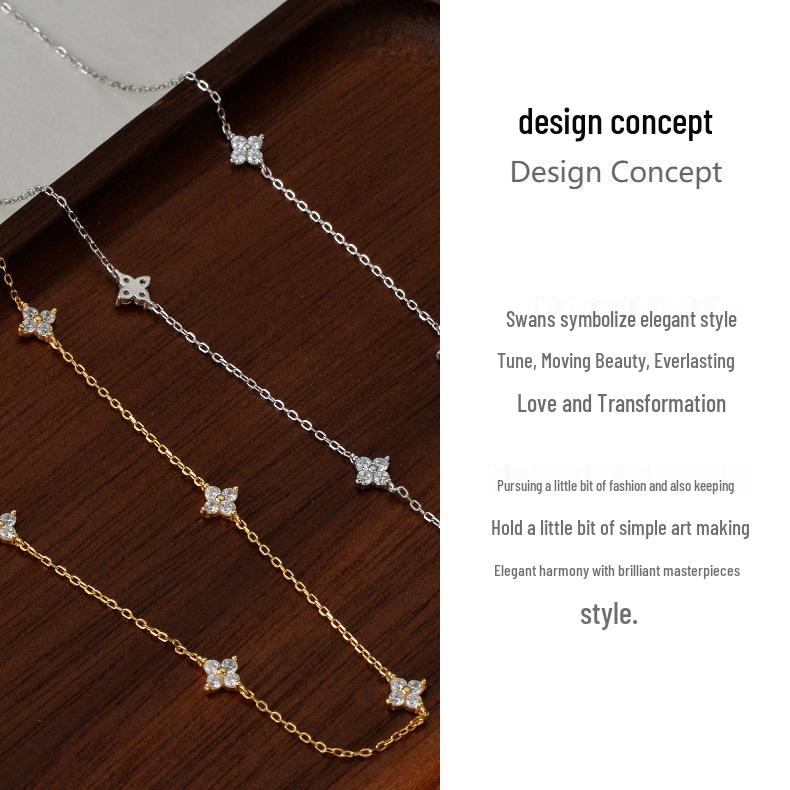 S925 Sterling Silver Four-Leaf Clover Necklace: Light Luxury, High-End Versatile Clavicle Chain with Starry Sky Design for Women