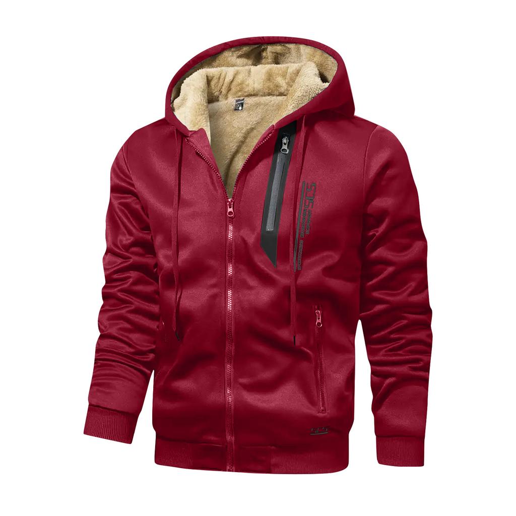 Herre Ensfarget Fleece Hettegenserjakke med Glidelås Herre Sport Stor Størrelse Casual Fleece Genserjakke