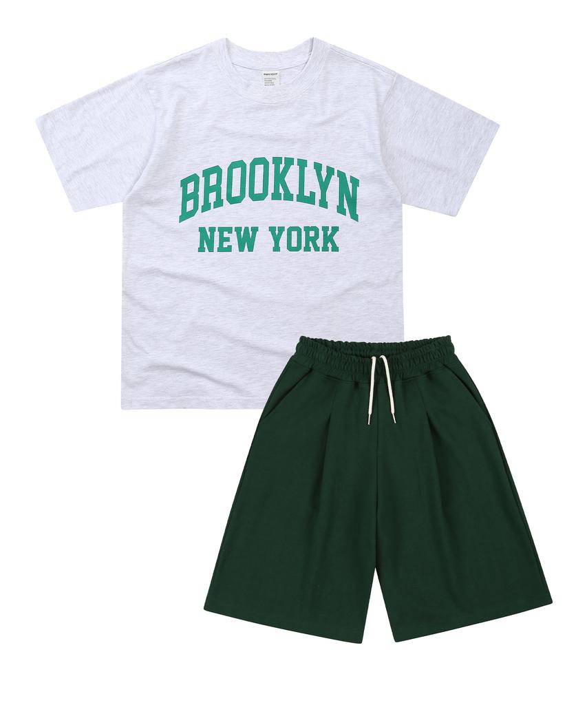 PAPERBOY [Set] Brooklyn New York Short Sleeve Half Pants Set-White