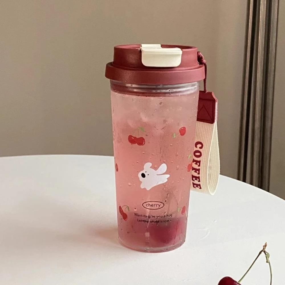 Cute 550ml Water Cup Leak-proof Large Capacity Water Bottle Carrying Rope Double Drinking Coffee Cup Student