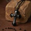 Natuurlijke Zwarte Obsidiaan Kruis Hanger Ketting, 3D Barok Gesneden Amulet, Beschermende Helende Kristal Sieraden, Handgeweven Koord Unisex Cadeau