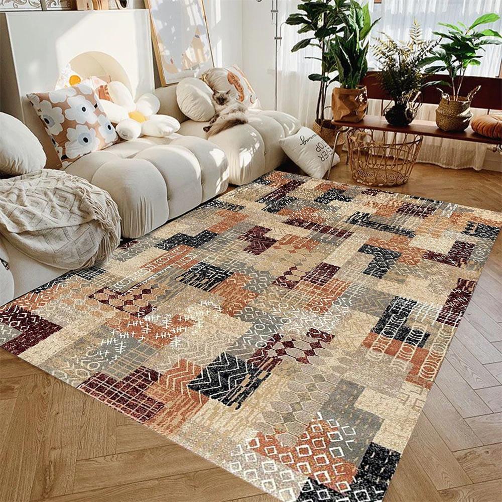 Retro Bohe Area Rugs for Bedroom Living Room Decor Color Block Splicing Pattern Carpet Vintage Persian Style Popular Floor Mat