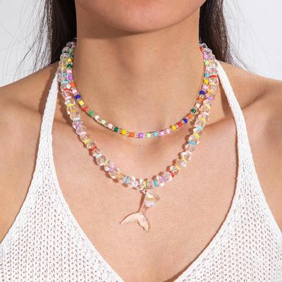 Summer Hot Item Translucent Gravel Mermaid Pendant Necklace for Women's Beach Coolness Jewelry Colored Dopamine Style Necklace
