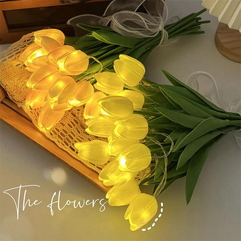 10PCS Tulips Bouquet With LED Light Artificial Tulip Flowers Table Lamp Simulation Tulips Night Light Christmas Gifts Home Decor rosa