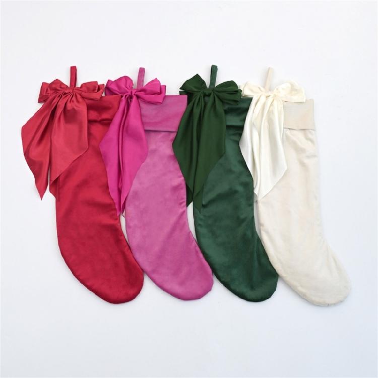 Bows Christmas Stockings Ornament Candy Gift Bag Christmas Hanging Socks For Tree Fireplaces Holiday Decoration