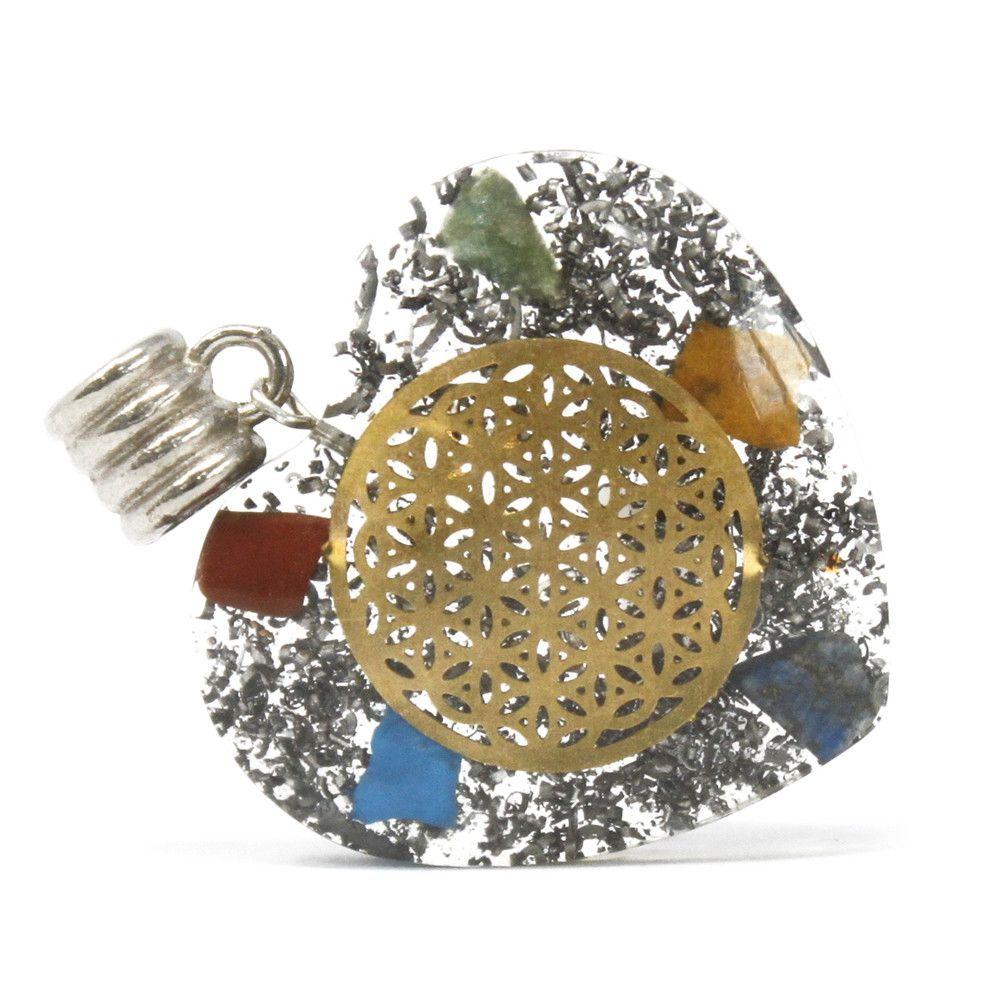 Orgonite Pendant Heart, 7 Chakra Stones