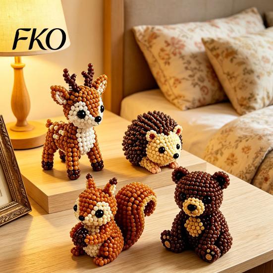 Progetto Creativo con Perline Kit Piccolo Animale 3D con Perline, Kit Fai-da-Te Carino con Perline Colorate e Istruzioni Dettagliate, 4 Modelli