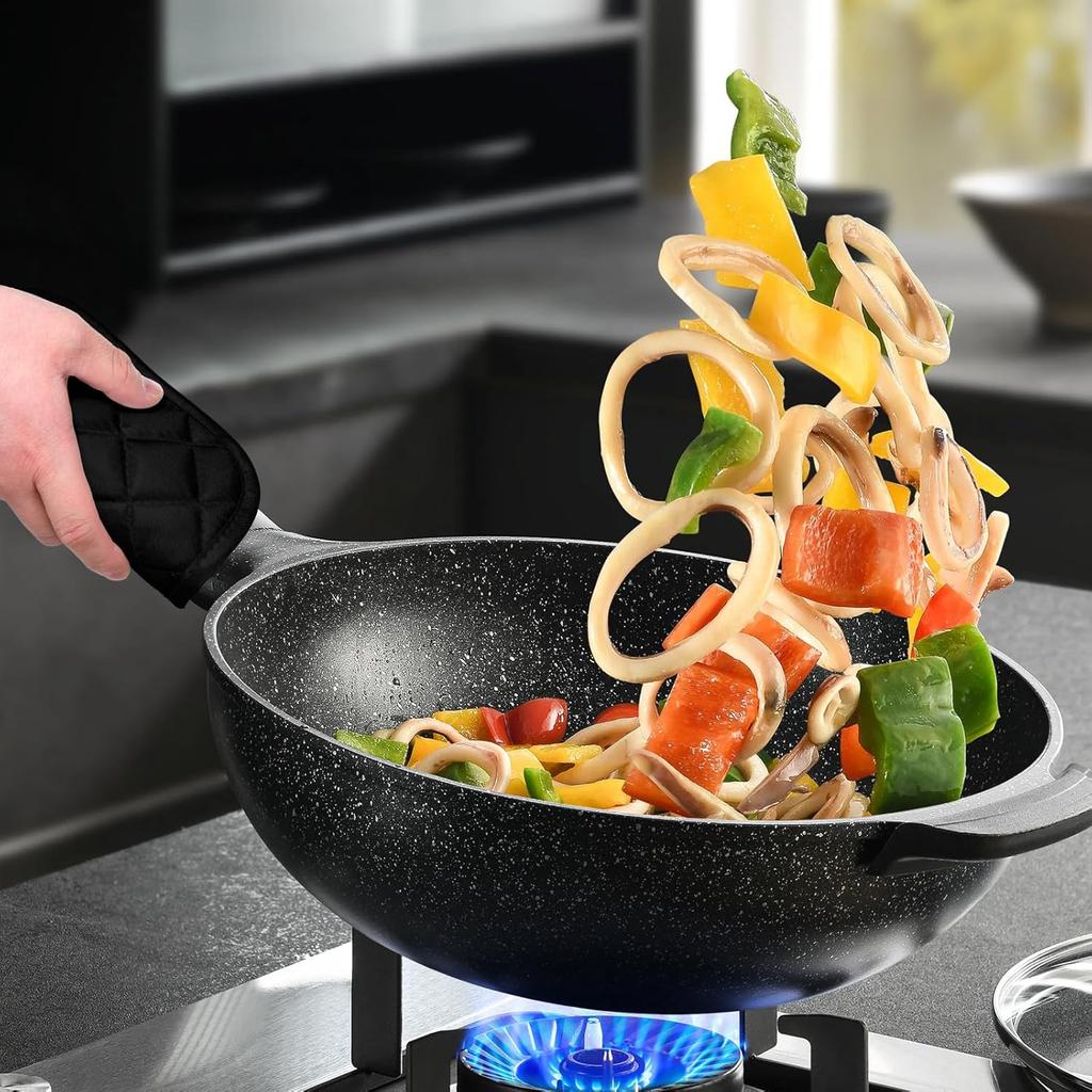 2pcs Pot Holders for Kitchen Clearance Cotton Heat Resistant Pads 17cm/6.69inch Black Oven Pot Holders Trivets Coasters Hot Pads Terry Pots Holder