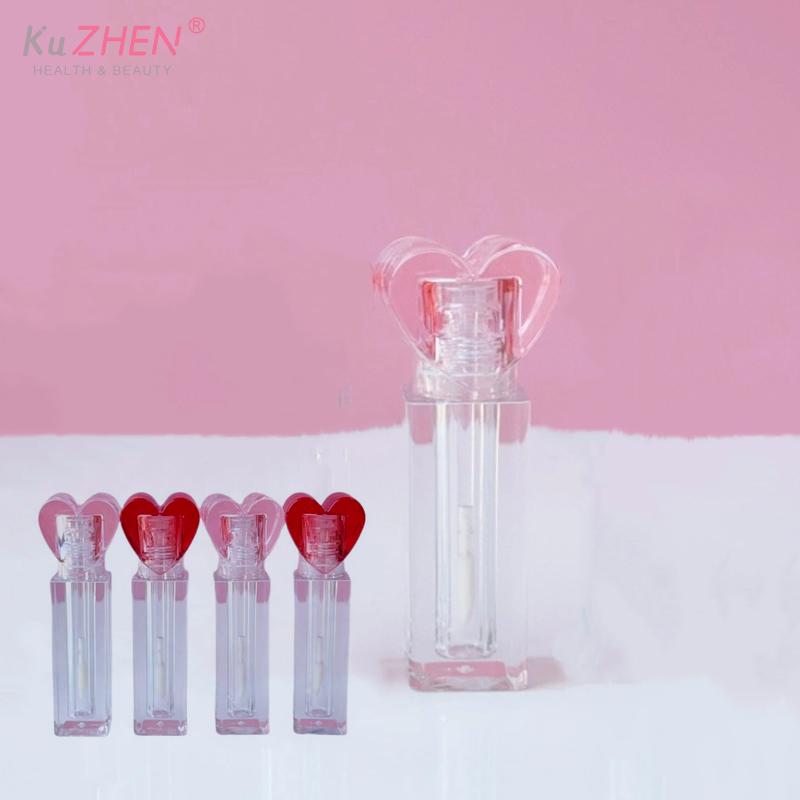 Leerer Lippenlack-Tiegel Nachfüllbarer Lippenstift-Glosstube Kosmetik Niedliche Herzförmige Klare Große Pinsel Lippenstift Verpackungsröhrchen Behälter