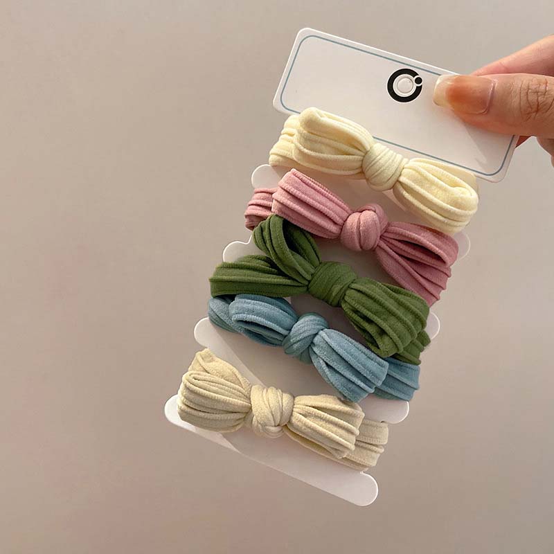 5 Stück/Set Schleifen-Scrunchies Haarseil Kinder Einfarbig Ohne Beschädigung Elastischer Pferdeschwanzhalter Gummiband Kleinkind Mädchen Kopfschmuck
