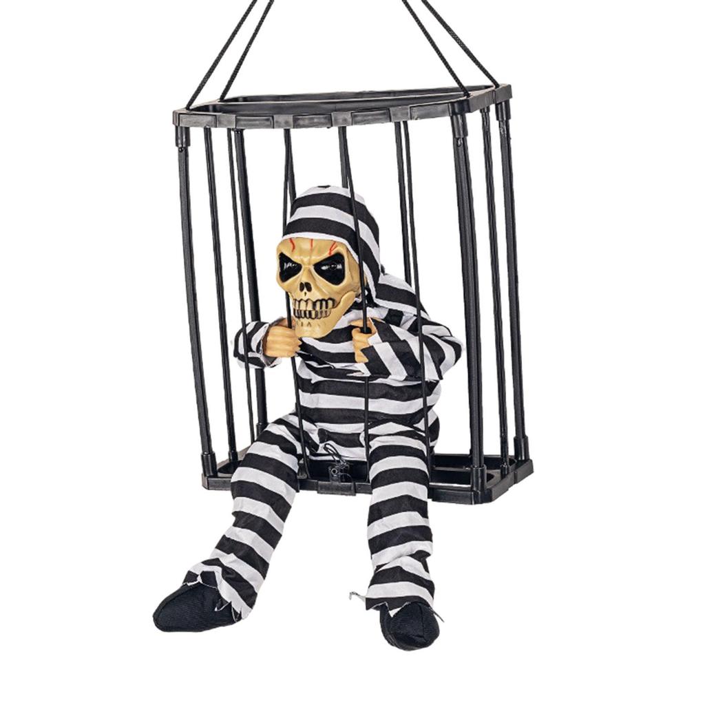 Scary Talking Prisoner Prop with Glowing Eyes Doll Statue Spooky Skeleton Toy
