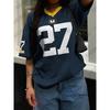 New Classic Retro Red No. 27 Print T-Shirt For Women Summer V-Neck Short Sleeve Sports Football Jersey Y2K Oversized Tops