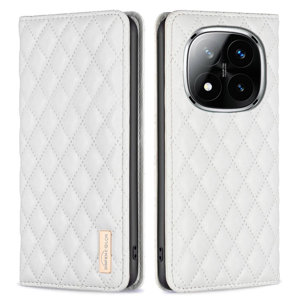 

BINFEN COLOR BF Style-16 For Xiaomi Redmi Note 14 Pro+ 5G/Note 14 Pro 5G/Poco X7 5G Case Card Slots Rhombus Leather Cover White